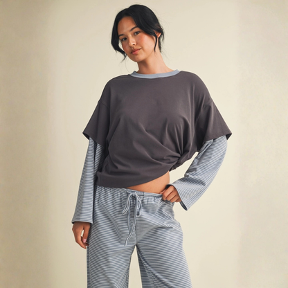 Emilia Oversized Layered Tee: Charcoal