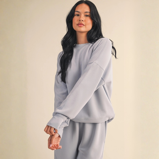 Zuri Super Soft Oversized Crew: Dusty Blue
