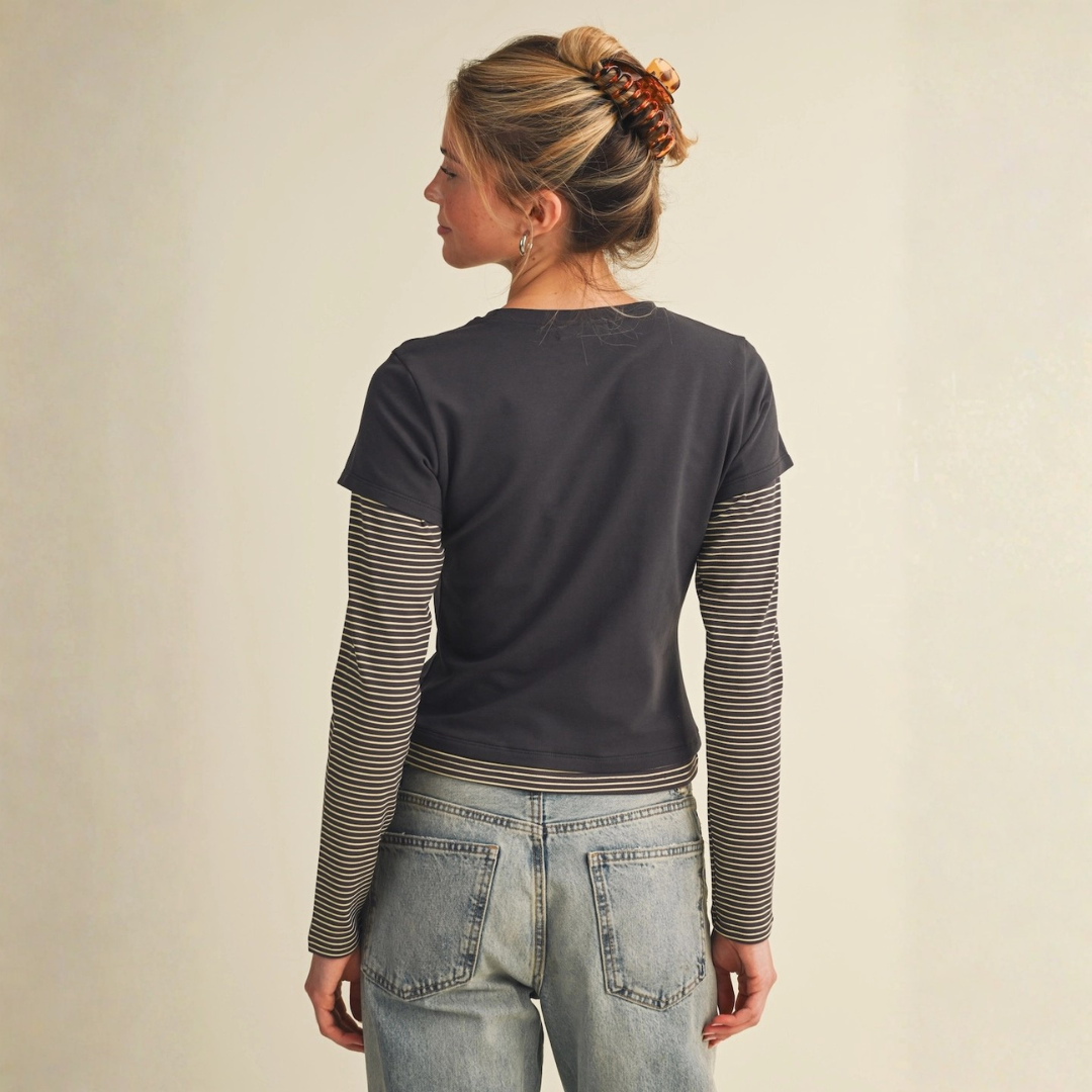 Emilia Layered Tee: Charcoal