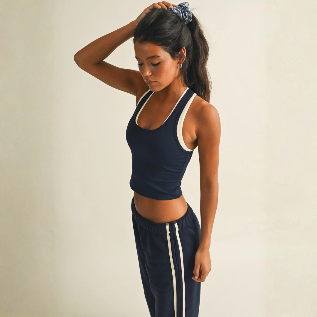 Delaney Double Layered Racerback Tank: Dark Navy