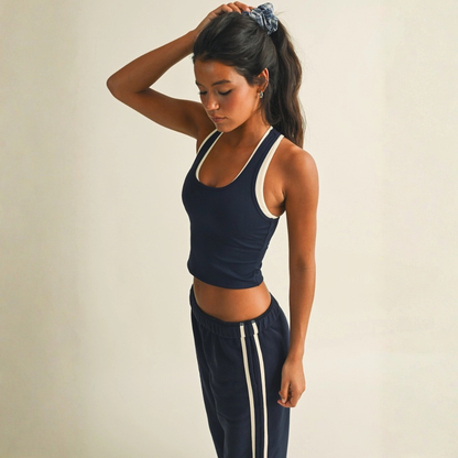 Delaney Double Layered Racerback Tank: Dark Navy