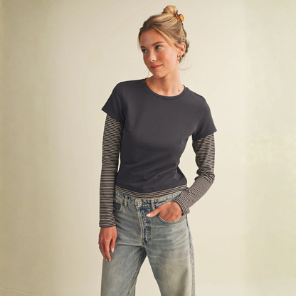 Emilia Layered Tee: Charcoal