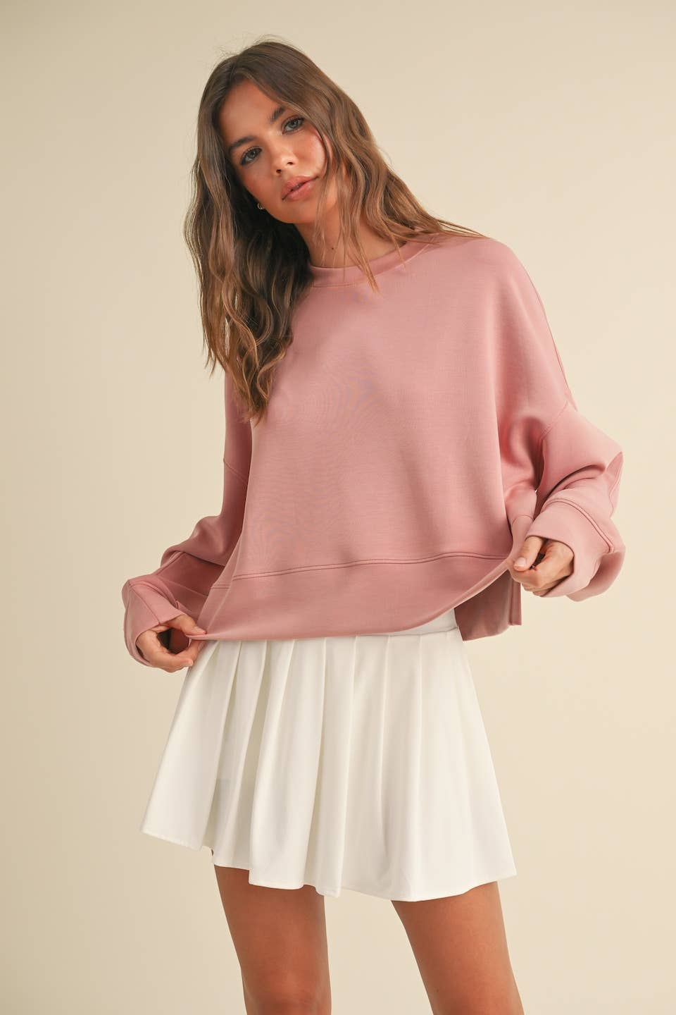 Emmy Super Soft Oversized Crop Crew: Rose