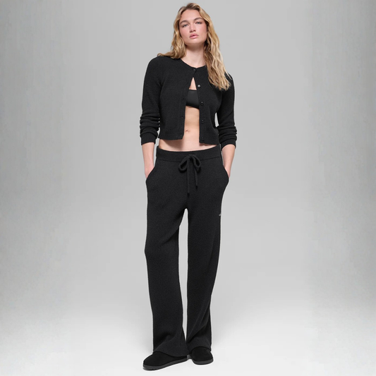 alo - Snuggle Up Sweater High-Waist Wide Leg Pant: Black