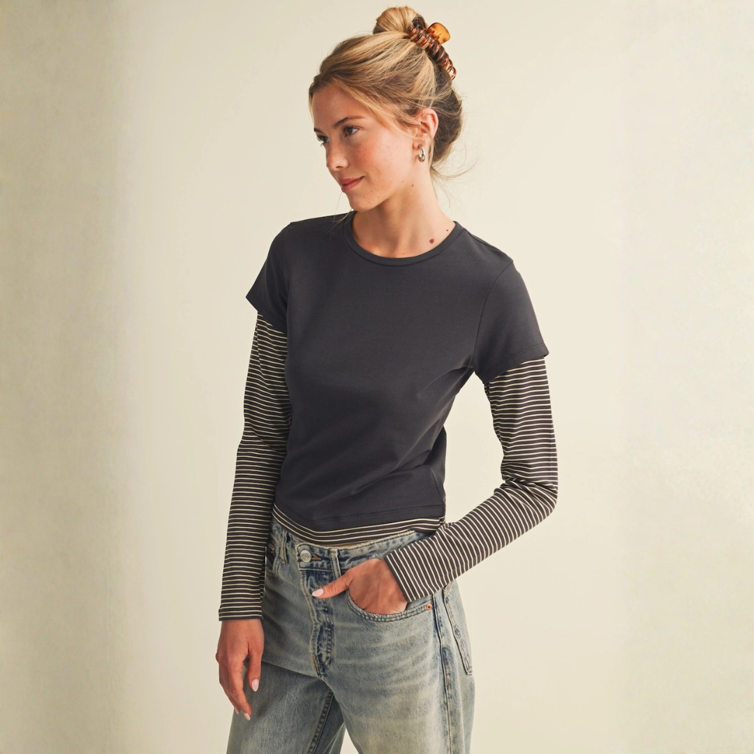 Emilia Layered Tee: Charcoal