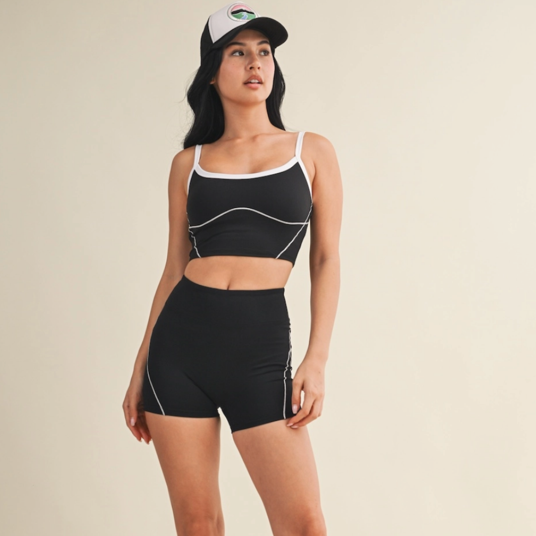 Kassie Contrast Tank: Black