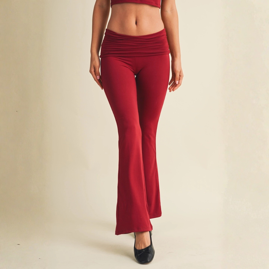 Tessa Soft Knit Foldover Yoga Pants: Dark Cherry