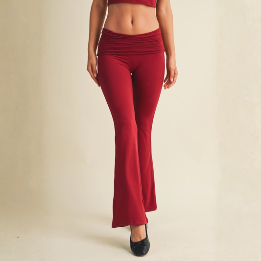 Tessa Soft Knit Foldover Yoga Pants: Dark Cherry