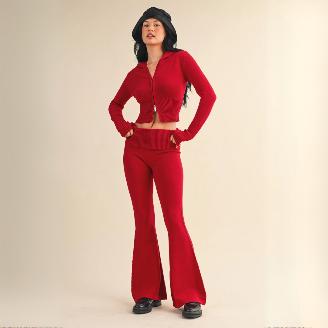 Stella Knit Zip Up: Cherry