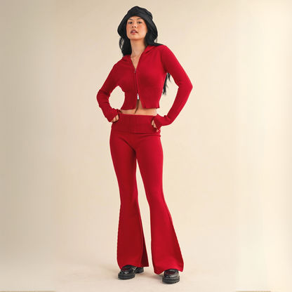 Stella Knit Zip Up: Cherry