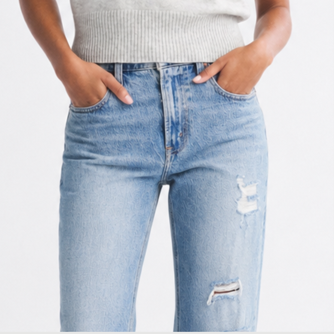Mid Rise Distressed Cuffed Jeans