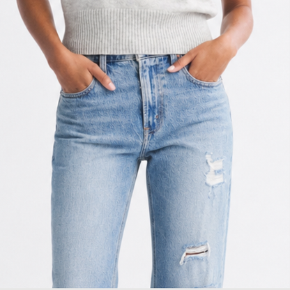 Mid Rise Distressed Cuffed Jeans