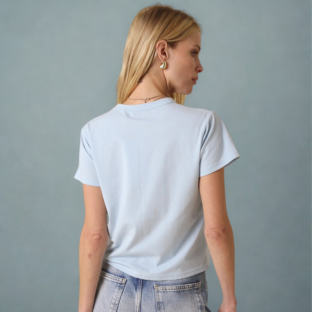 Olivia Cotton Crew Tee: Blue Haze