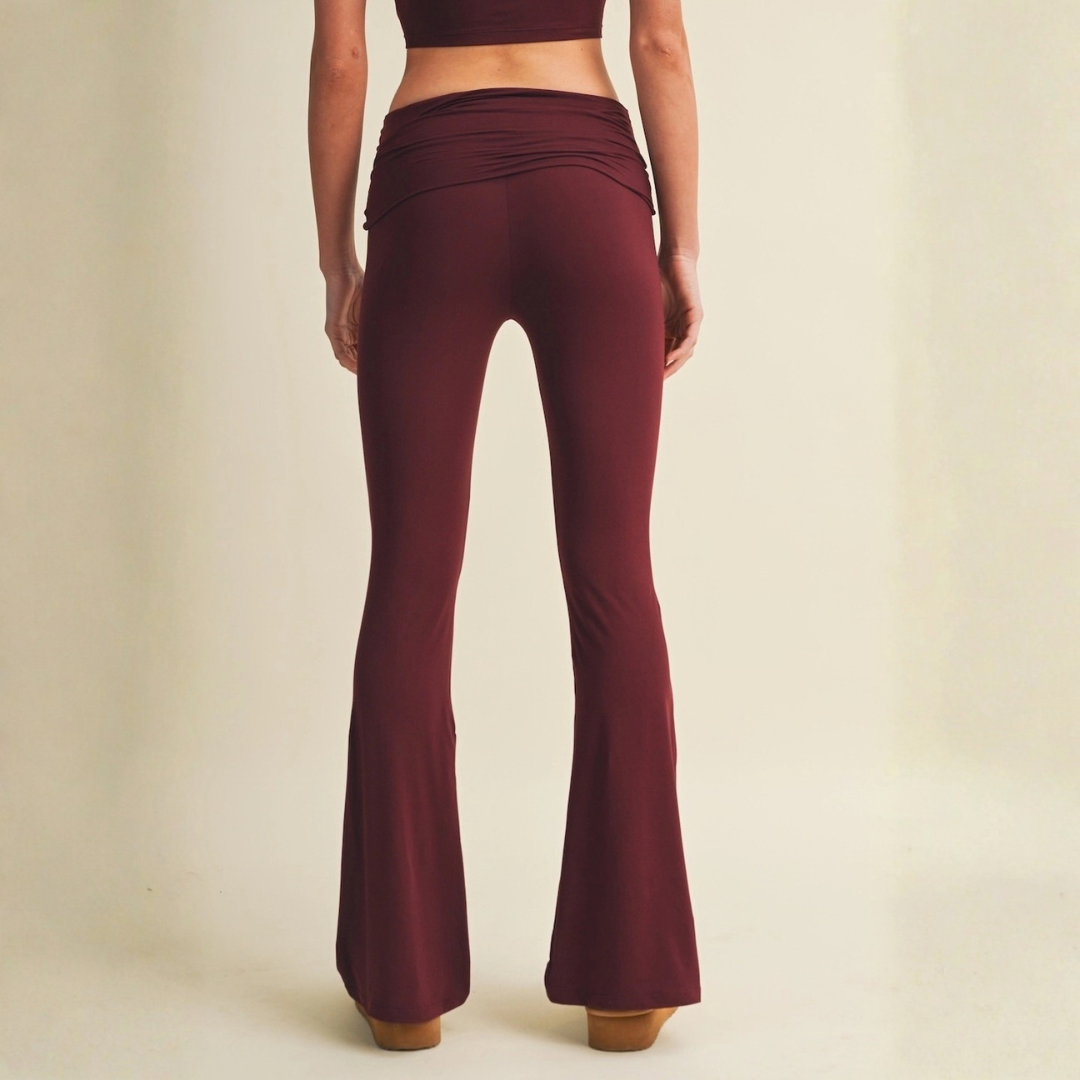 Tessa Soft Knit Foldover Yoga Pants: Burgundy
