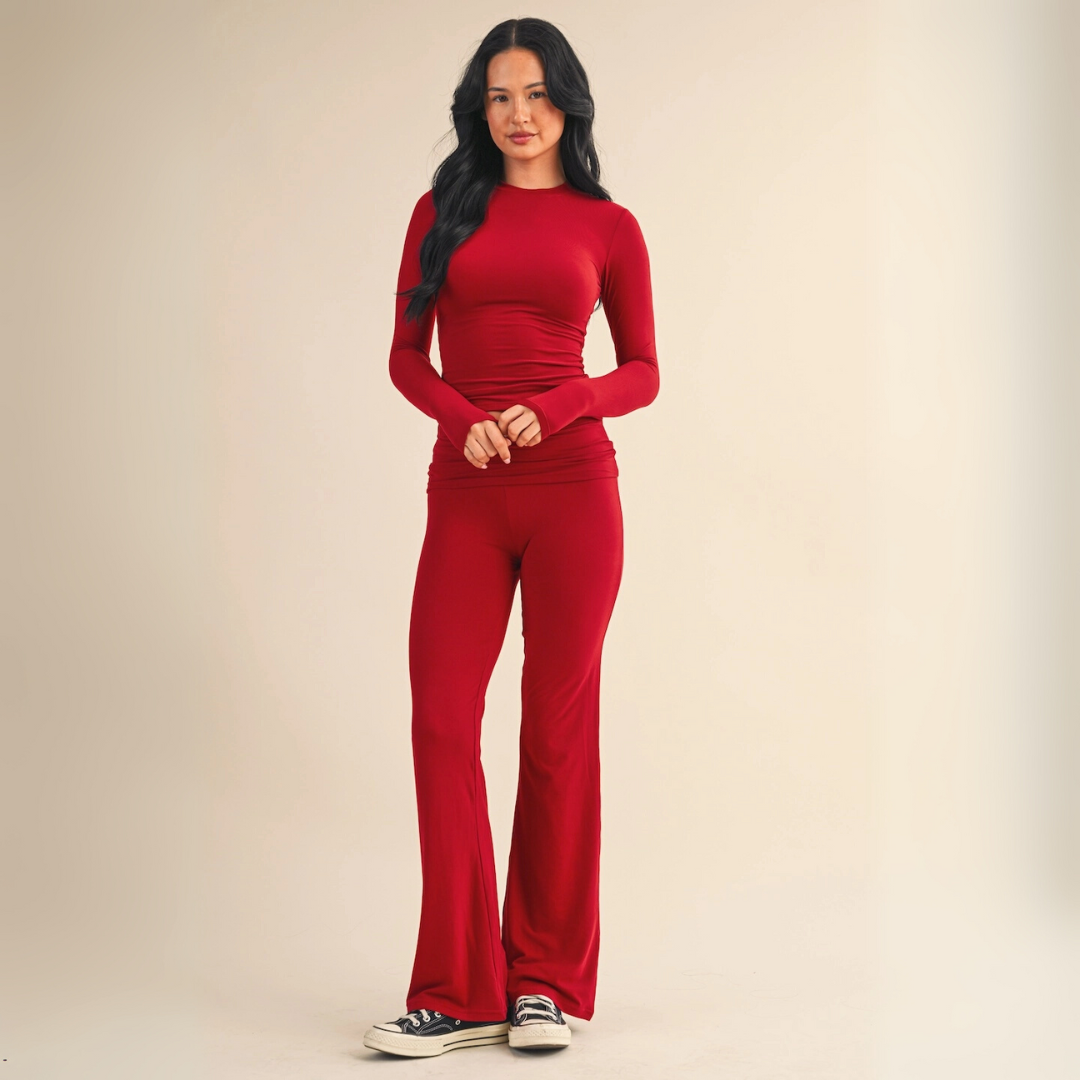 Cecilia Soft Knit Jersey Long Sleeve Tee: Cherry