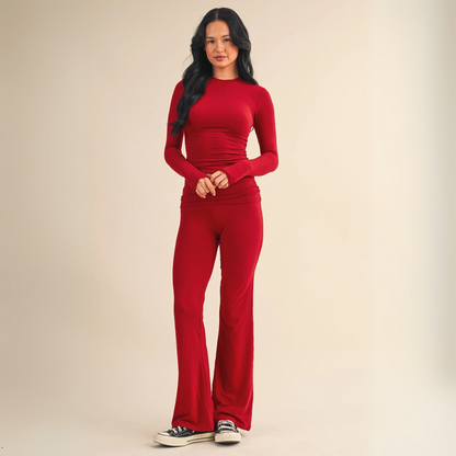 Cecilia Soft Knit Jersey Long Sleeve Tee: Cherry