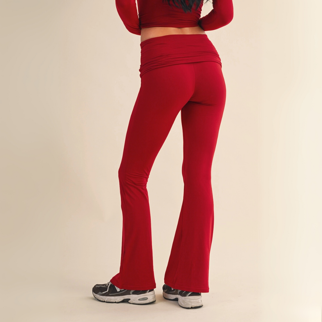 Tessa Soft Knit Foldover Yoga Pants: Cherry