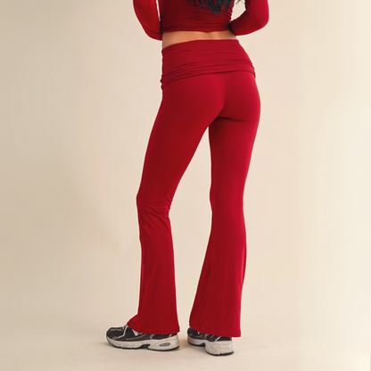 Tessa Soft Knit Foldover Yoga Pants: Cherry