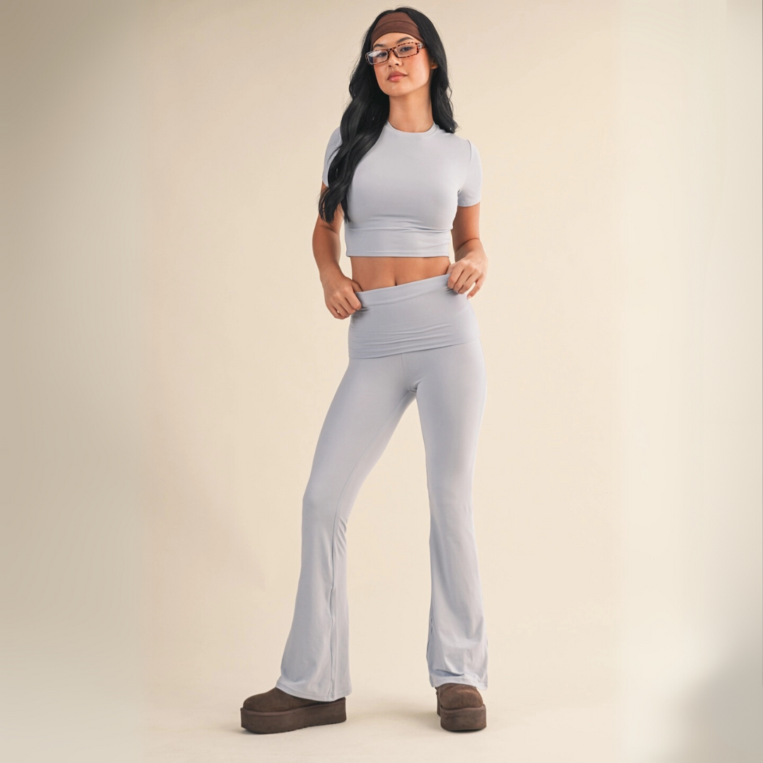 Tessa Soft Knit Foldover Yoga Pants: Powder