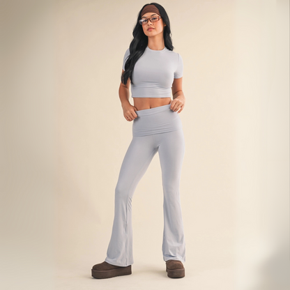 Tessa Soft Knit Foldover Yoga Pants: Powder