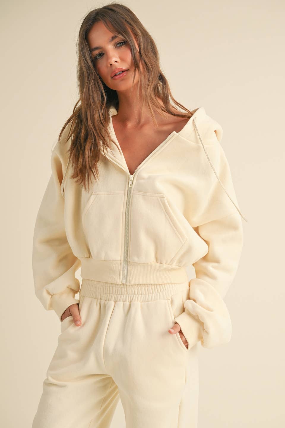 Safina Cozy Fleece Crop Zip-Up: Cream