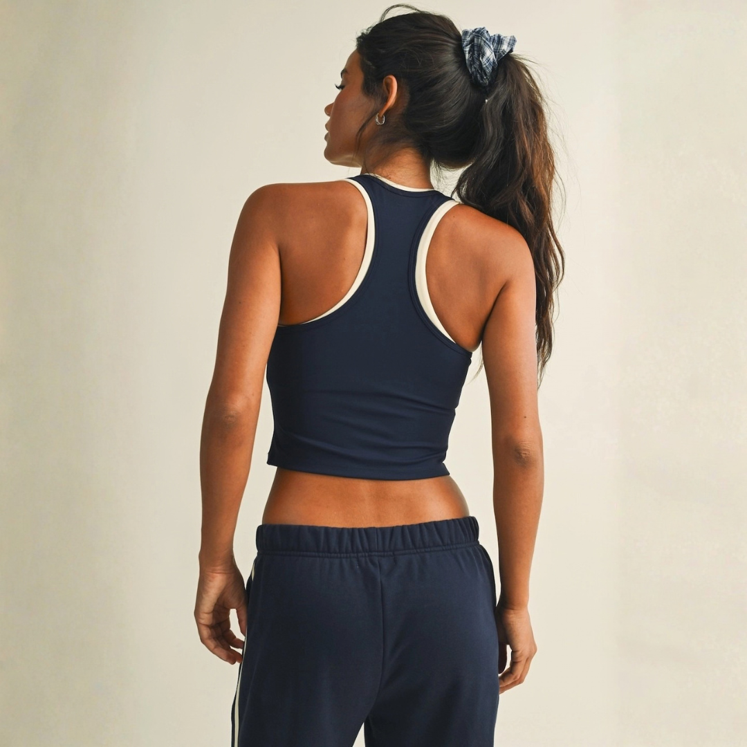 Delaney Double Layered Racerback Tank: Dark Navy
