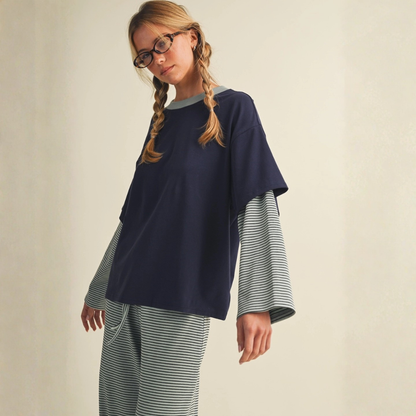 Emilia Oversized Layered Tee: Navy