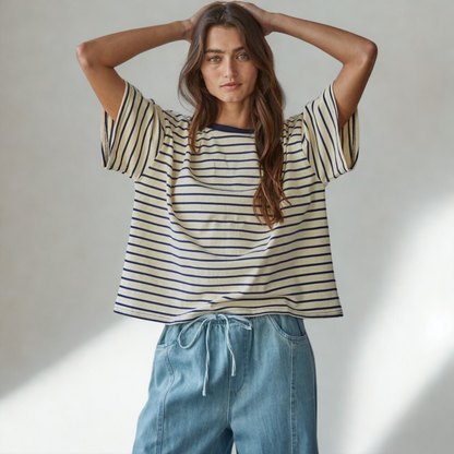 Charlotte Stripped Crew Tee: Navy