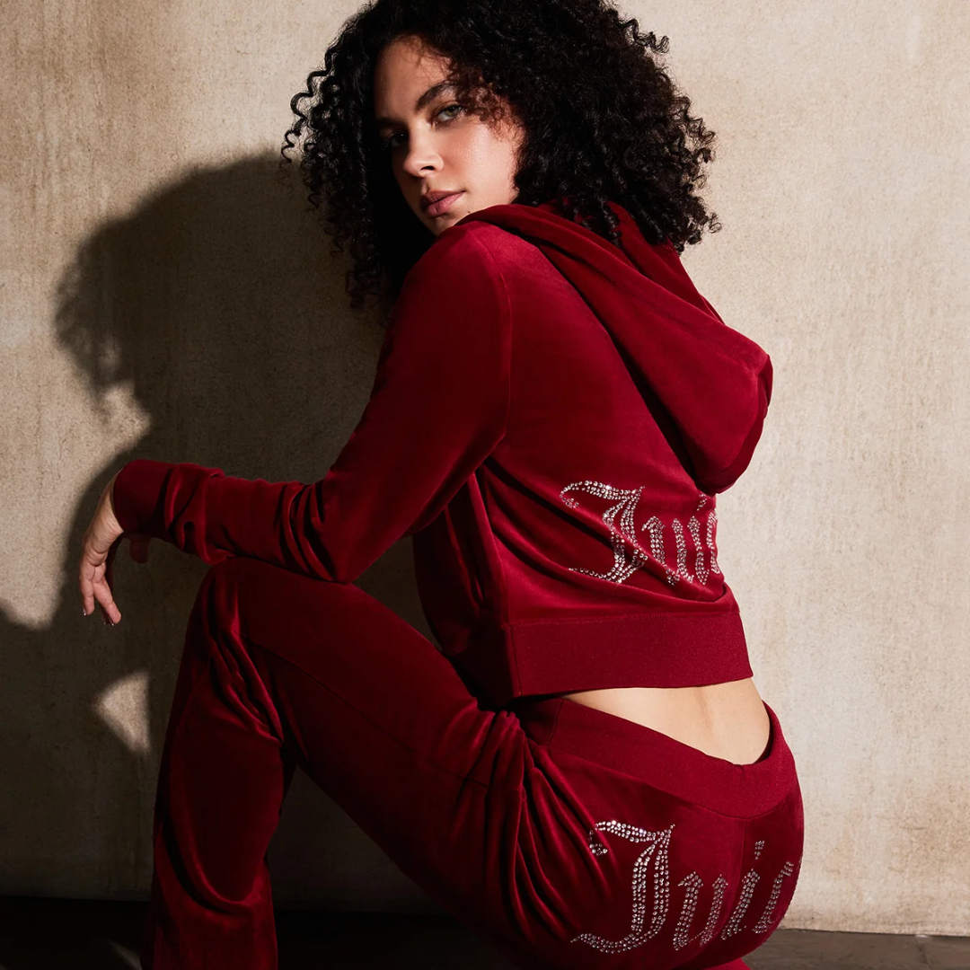 Juicy Couture - OG Big Bling Velour Hoodie: Red Dahlia
