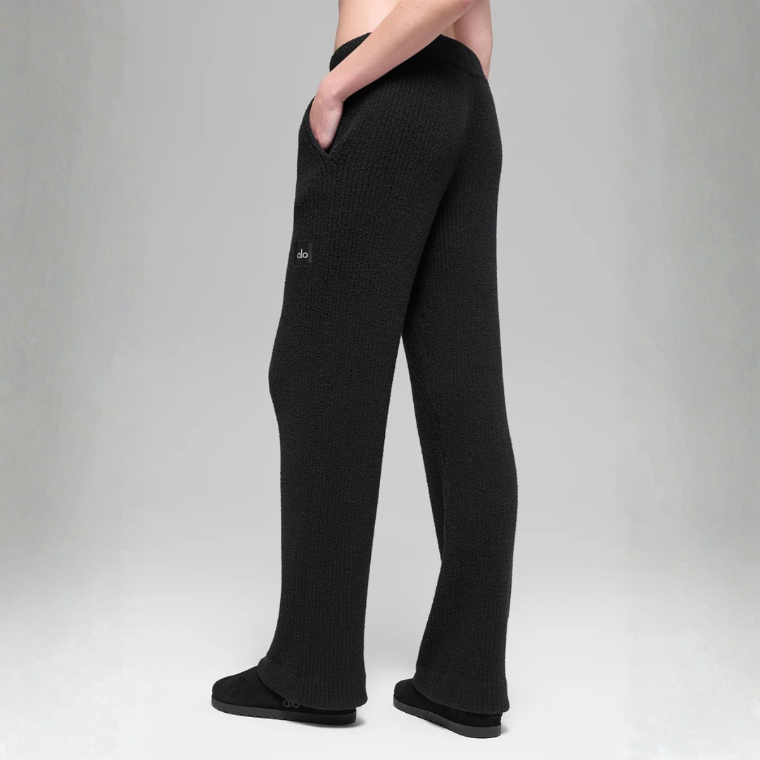 alo - Snuggle Up Sweater High-Waist Wide Leg Pant: Black