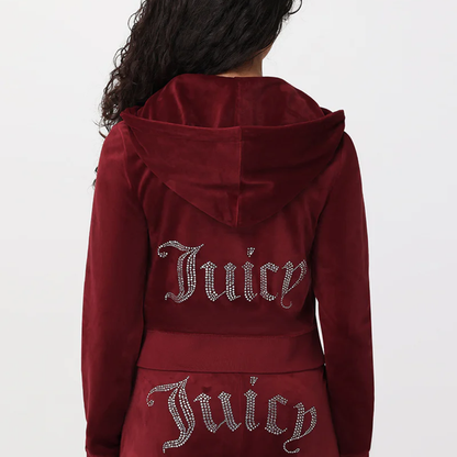 Juicy Couture - OG Big Bling Velour Hoodie: Red Dahlia