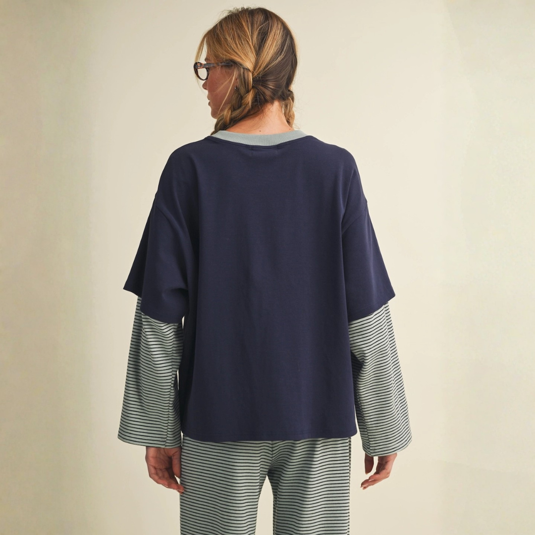 Emilia Oversized Layered Tee: Navy