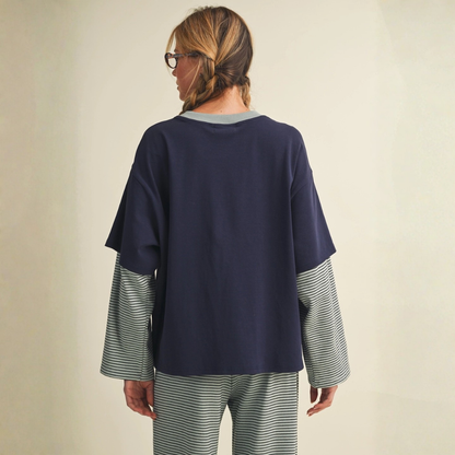 Emilia Oversized Layered Tee: Navy
