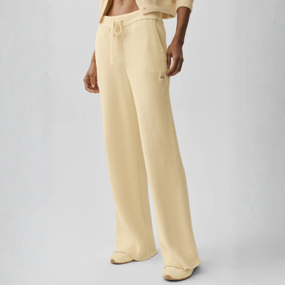 alo - Snuggle Up Sweater High-Waist Wide Leg Pant: Candlelight Yellow