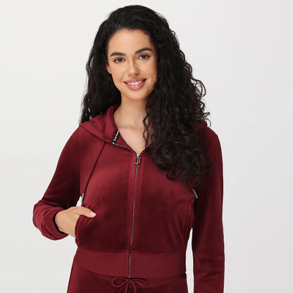 Juicy Couture - OG Big Bling Velour Hoodie: Red Dahlia
