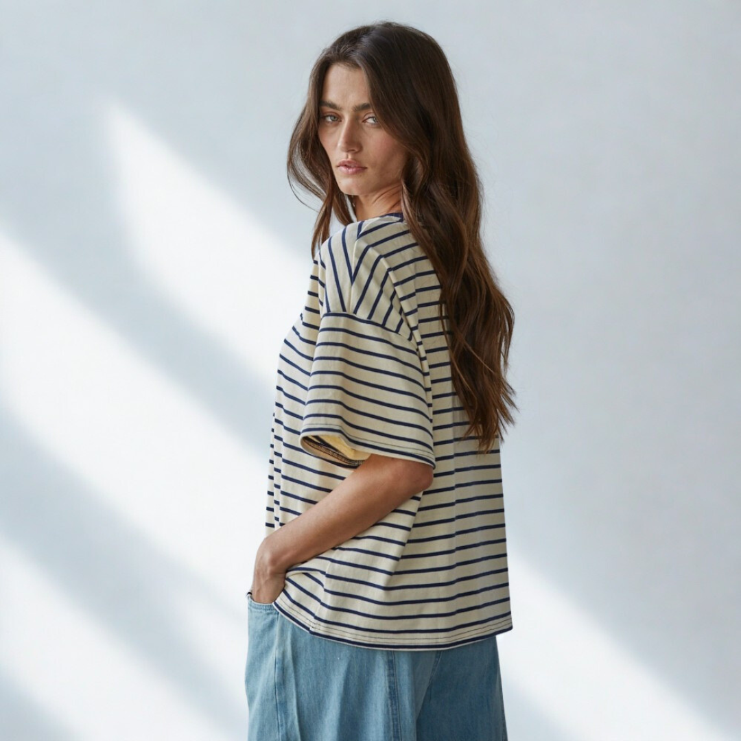 Charlotte Stripped Crew Tee: Navy