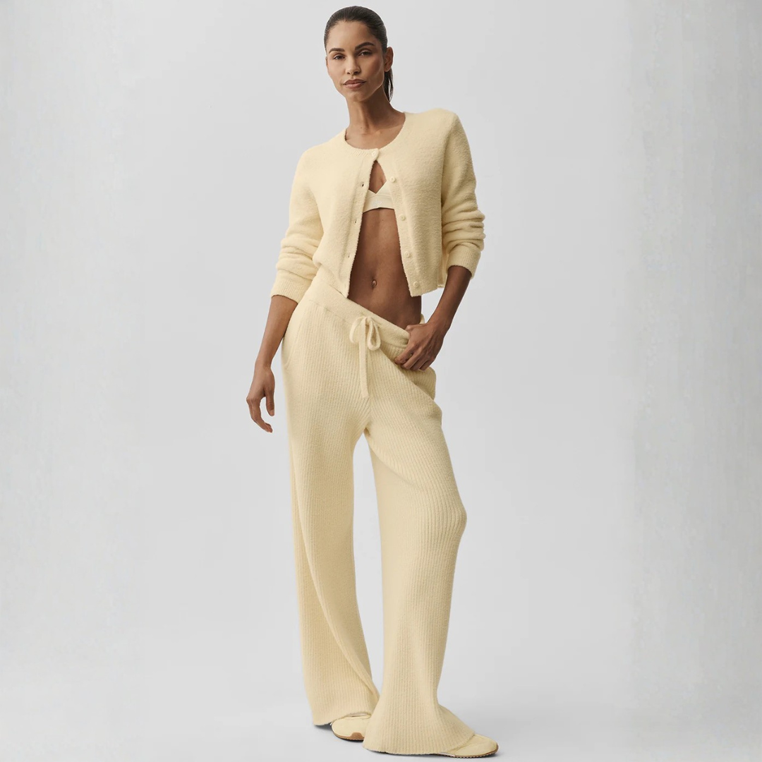 alo - Snuggle Up Sweater High-Waist Wide Leg Pant: Candlelight Yellow