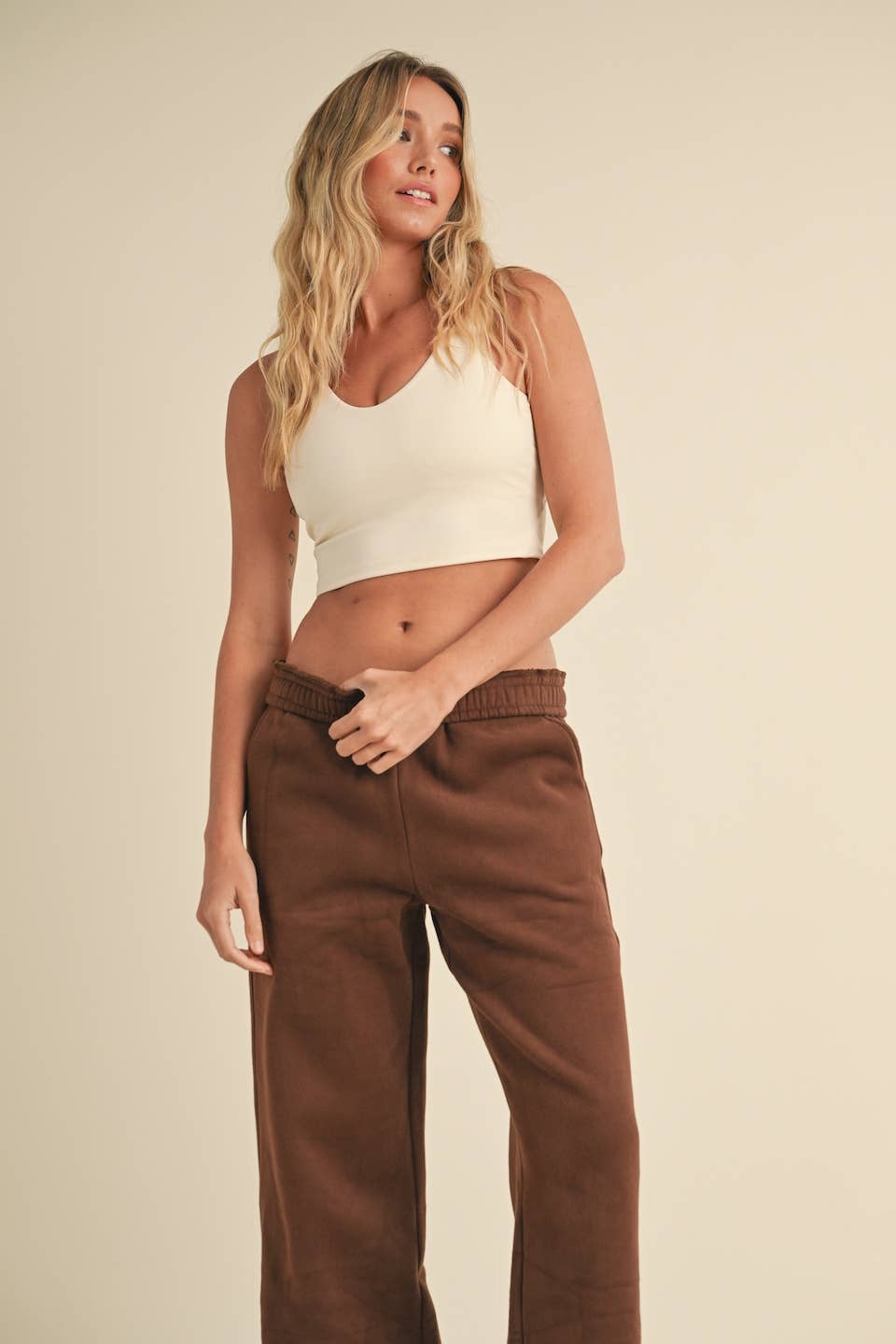 Laura Cozy Fleece Wide Leg Sweats: Chocolate