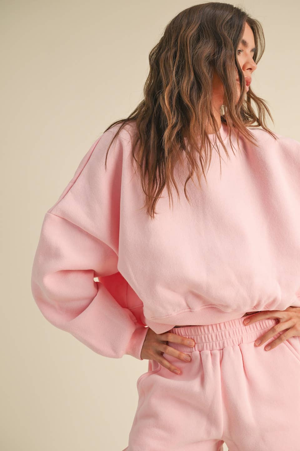 Erin Cozy Fleece Oversized Crewneck: Pink