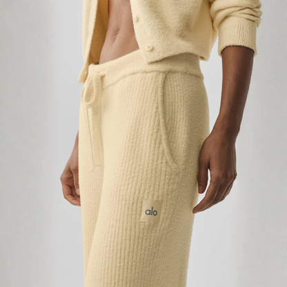 alo - Snuggle Up Sweater High-Waist Wide Leg Pant: Candlelight Yellow