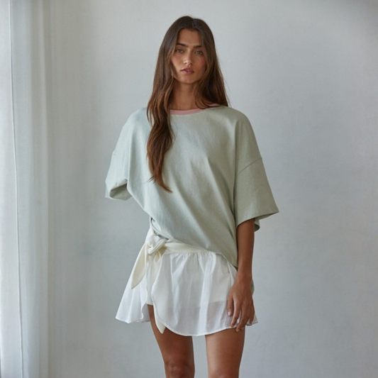Kate Contrast Collar Tee: Sage