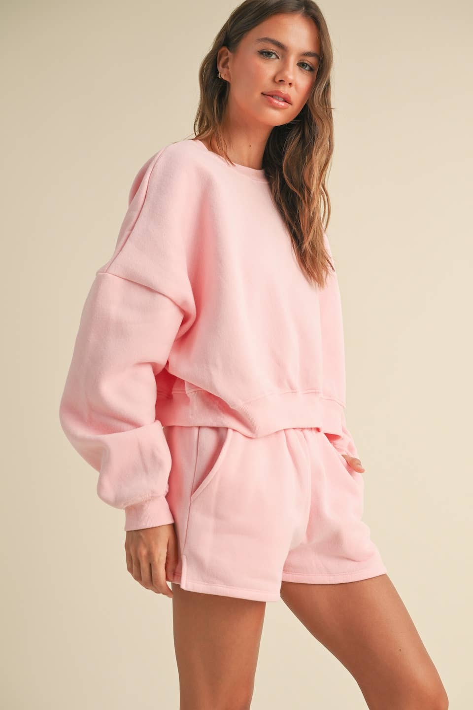 Erin Cozy Fleece Oversized Crewneck: Pink