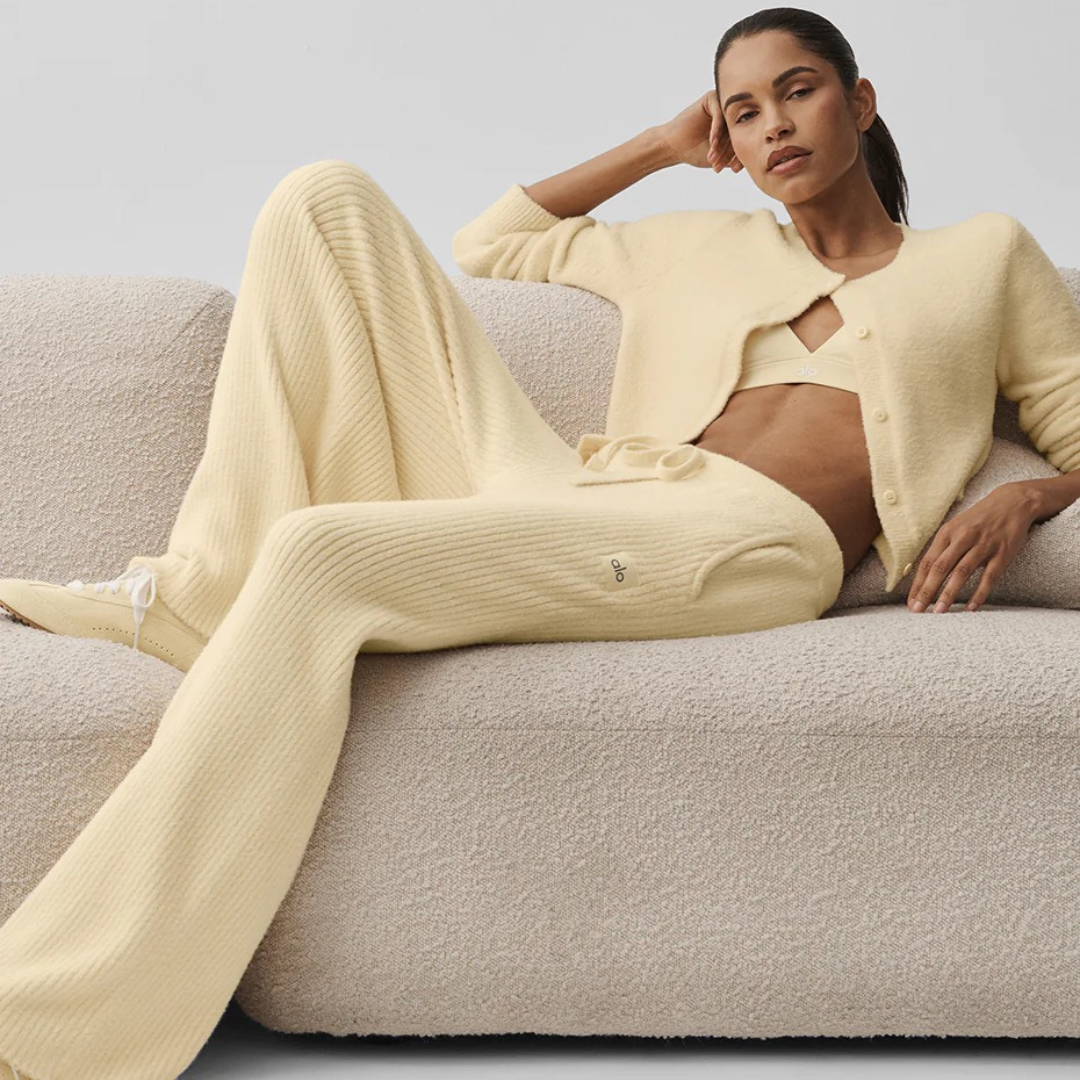 alo - Snuggle Up Sweater High-Waist Wide Leg Pant: Candlelight Yellow