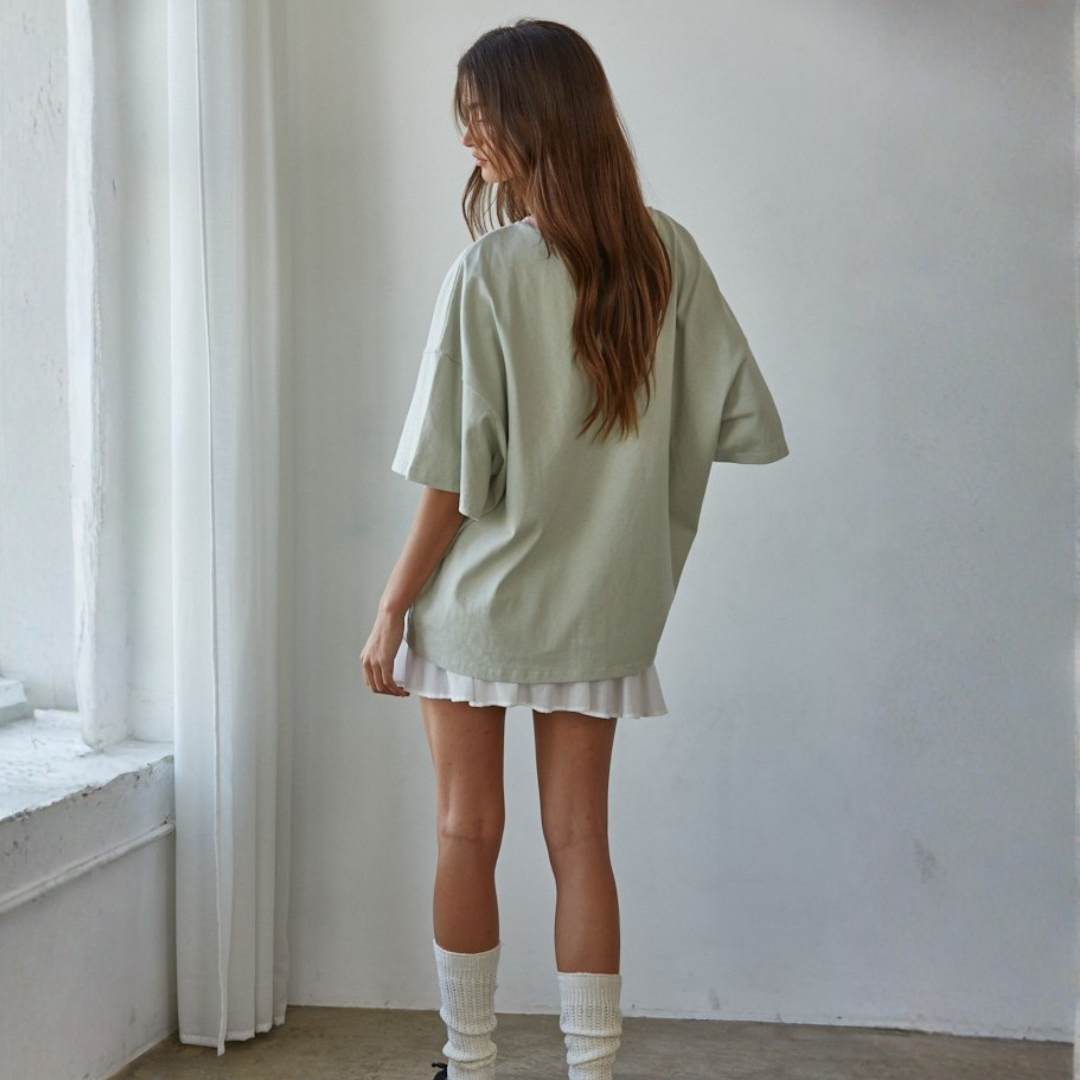 Kate Contrast Collar Tee: Sage