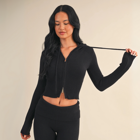 Stella Knit Zip Up: Black