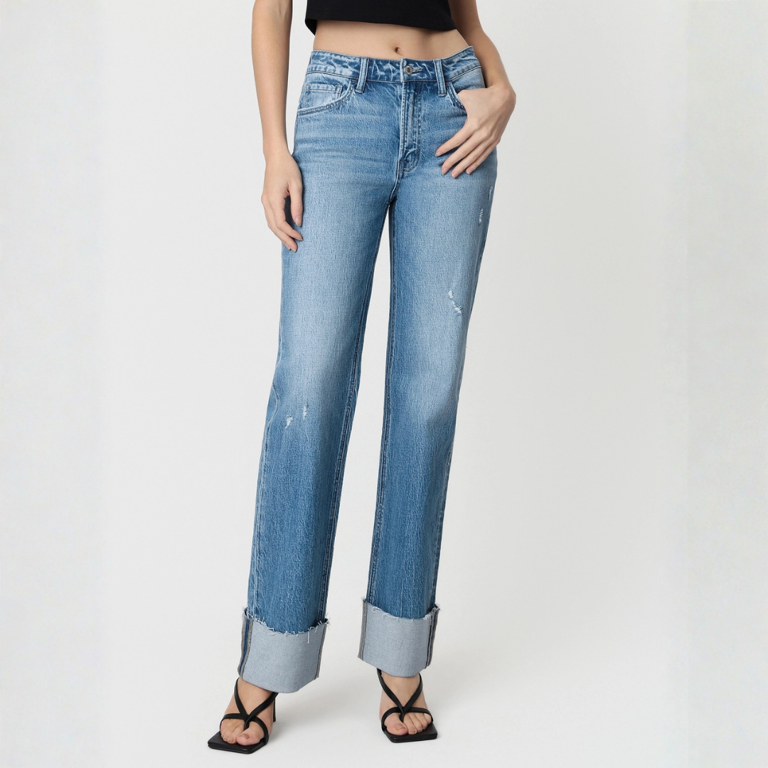 High Rise Cuffed Jeans