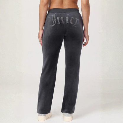 Juicy Couture - OG Big Bling Velour Track Pants: Titanium