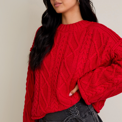 Ruby Cable Knit Sweater: Red