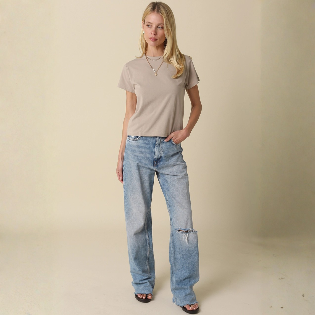 Olivia Cotton Crew Tee: Driftwood