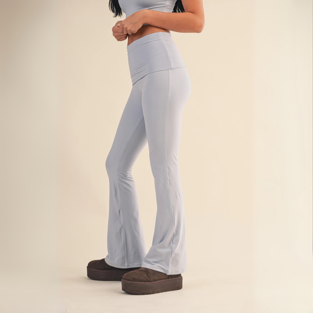 Tessa Soft Knit Foldover Yoga Pants: Powder